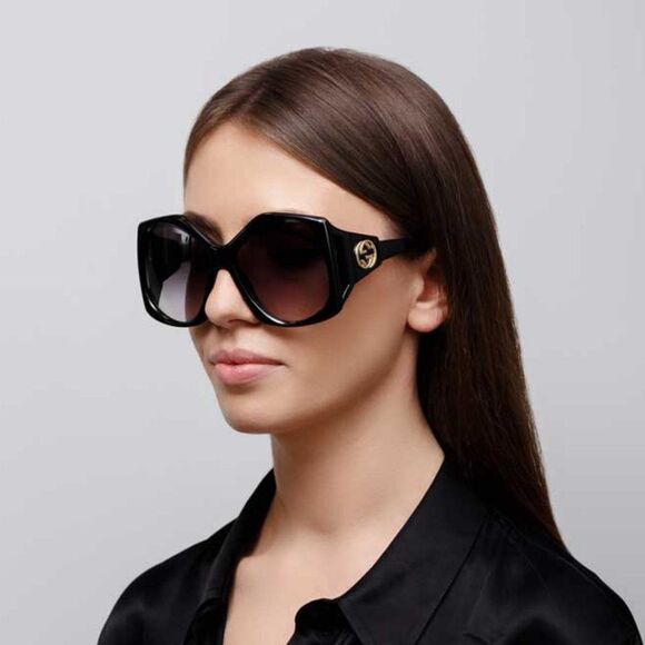 NEW Gucci GG0875S 001 Women Rectangle Oversized Black Grey Gradient Sunglasses main image 13